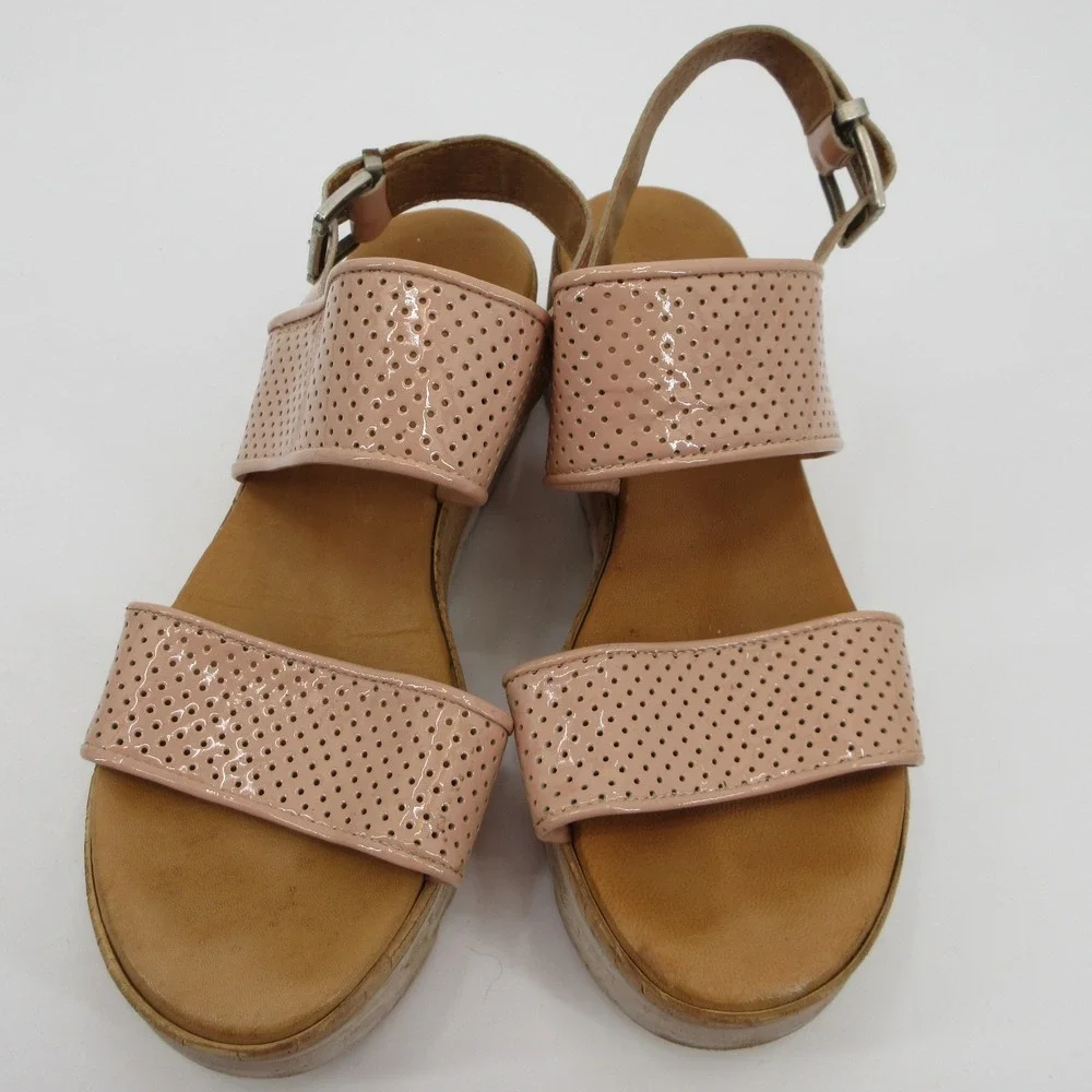 Piampiani Pink Perforated Patent Leather Platform Slingback Sandals Italy